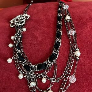 Elegant vintage long black and silver necklace